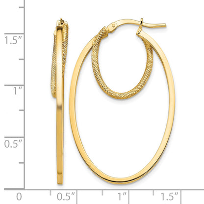 14k Polished & Textured Double Oval Hoop Earrings