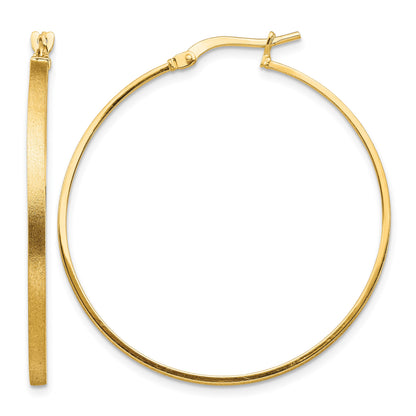 14k 2x40mm Brushed and Polished Tube Hoop Earrings