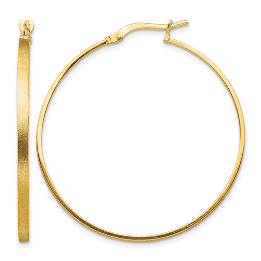 14k 2x40mm Brushed and Polished Tube Hoop Earrings
