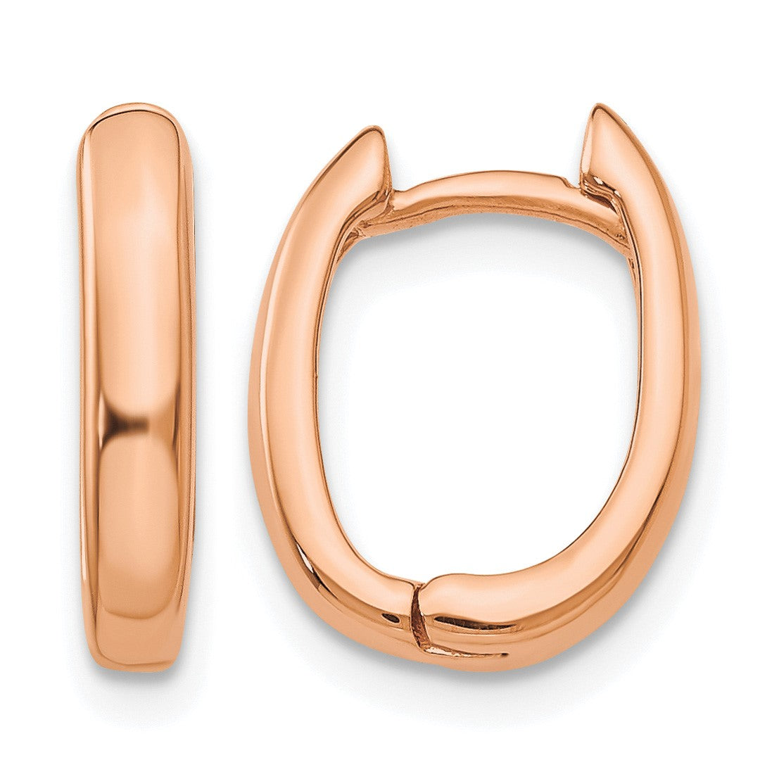14k Rose Gold Oval Hinged Hoop Earrings