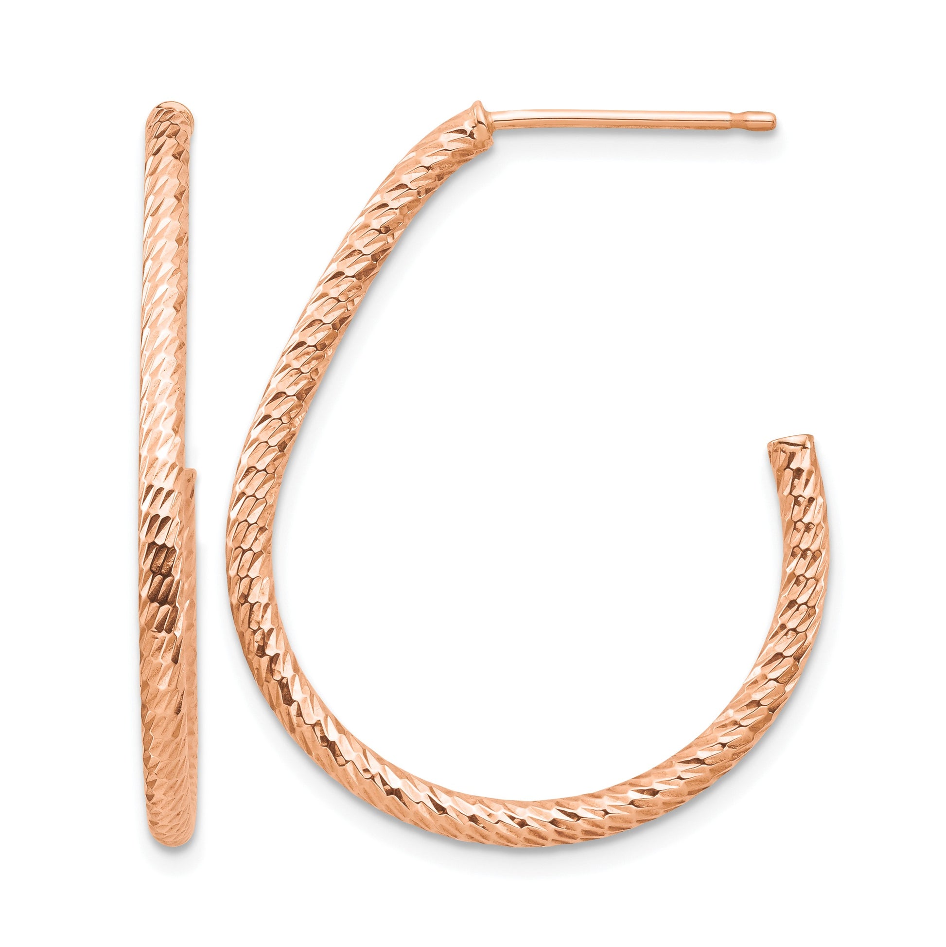 14k Rose Gold Polished Diamond-cut Post Dangle Earrings