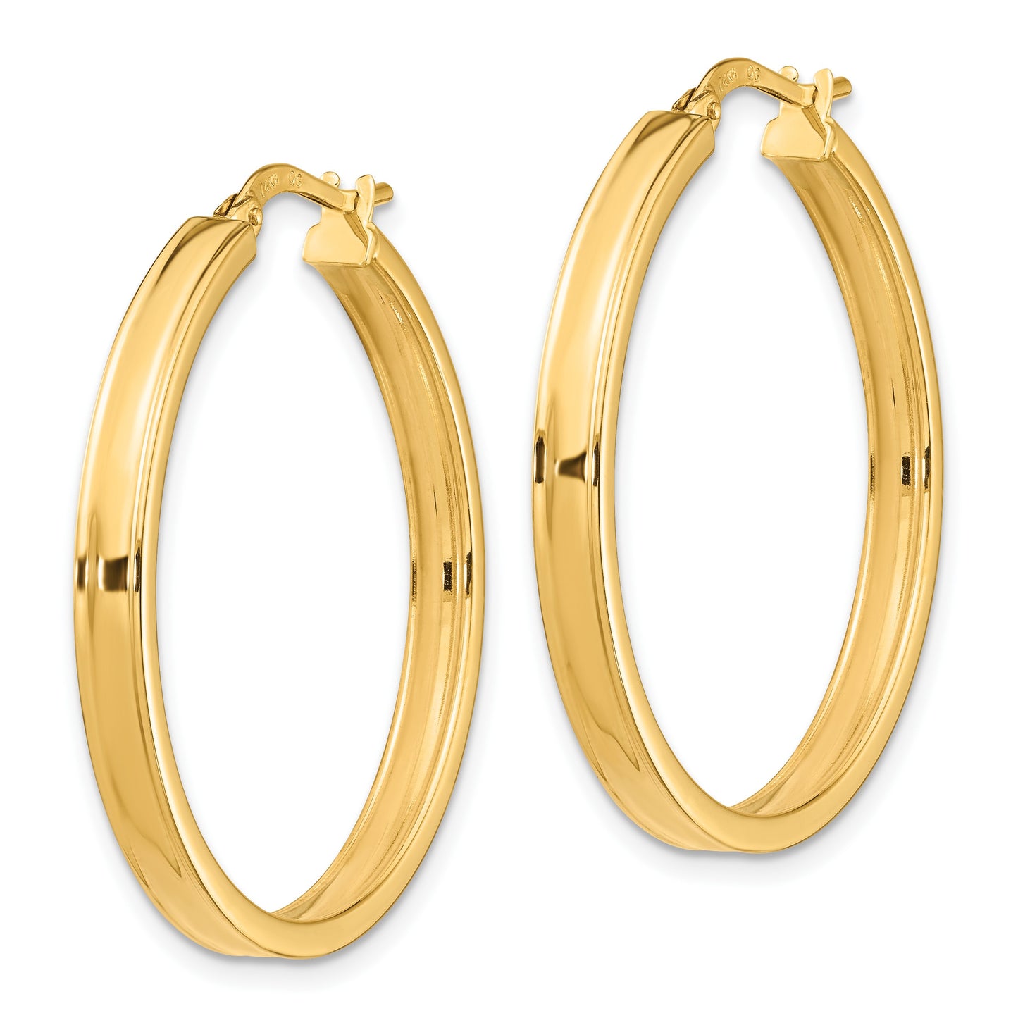 14k 3x32mm Polished Square Tube Hoop Earrings