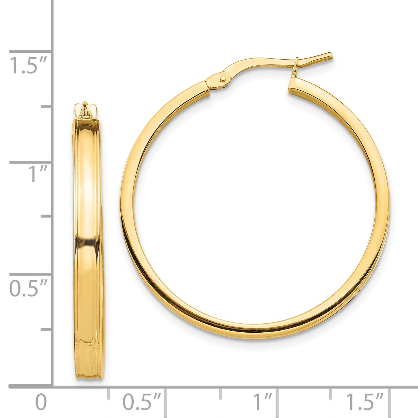 14k 3x32mm Polished Square Tube Hoop Earrings
