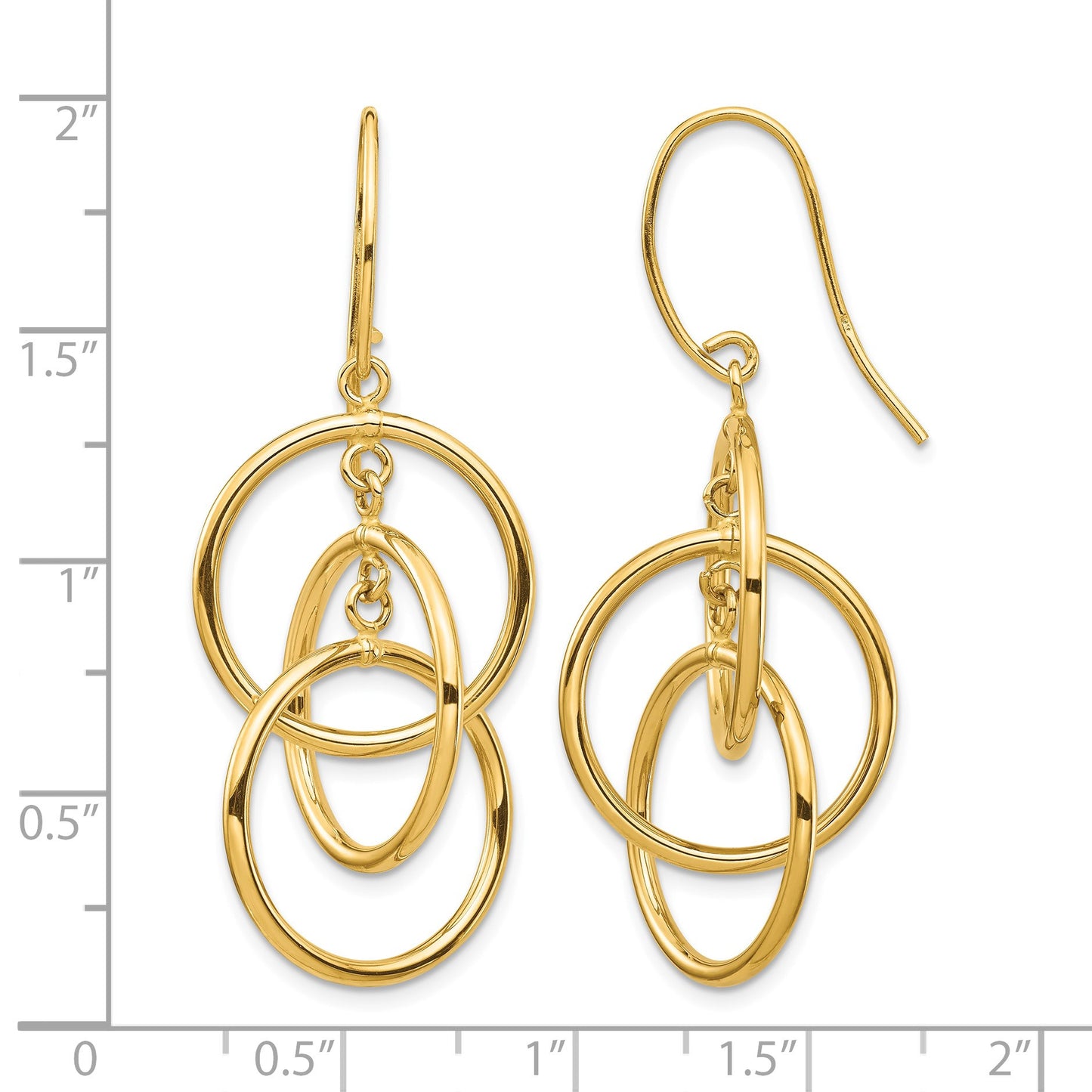14k Polished Intertwined Circles Dangle French Hook Earrings
