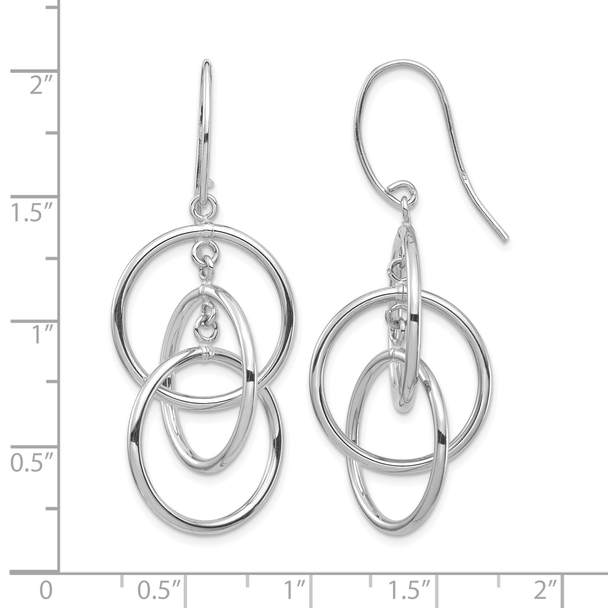 14k White Gold Polished Intertwined Circles Dangle French Hook Earrings