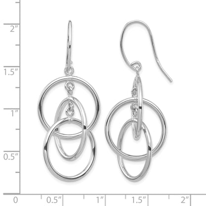 14k White Gold Polished Intertwined Circles Dangle French Hook Earrings