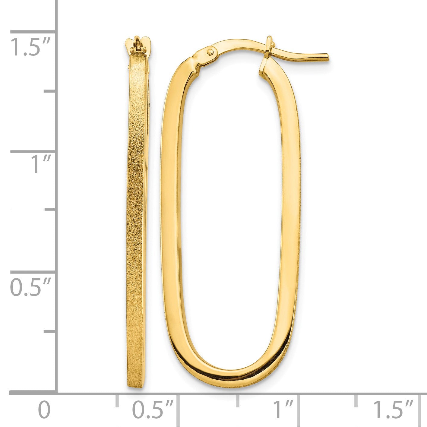 14k 2x37mm Polished and Satin Oval Tube Hoop Earrings