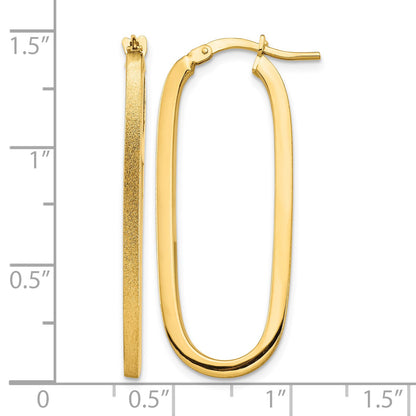 14k 2x37mm Polished and Satin Oval Tube Hoop Earrings