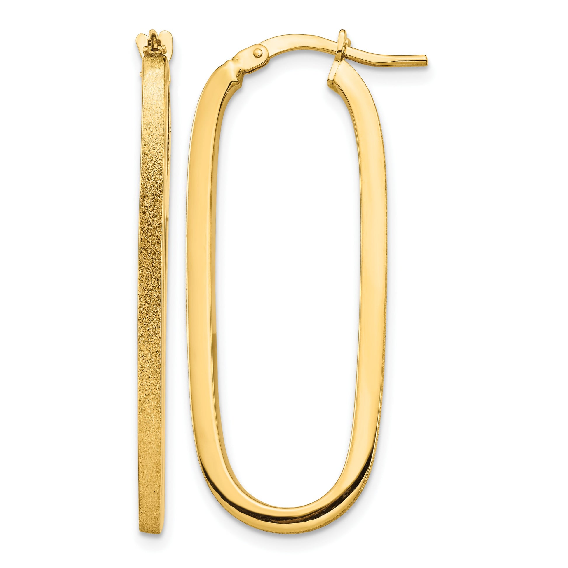 14k 2x37mm Polished and Satin Oval Tube Hoop Earrings