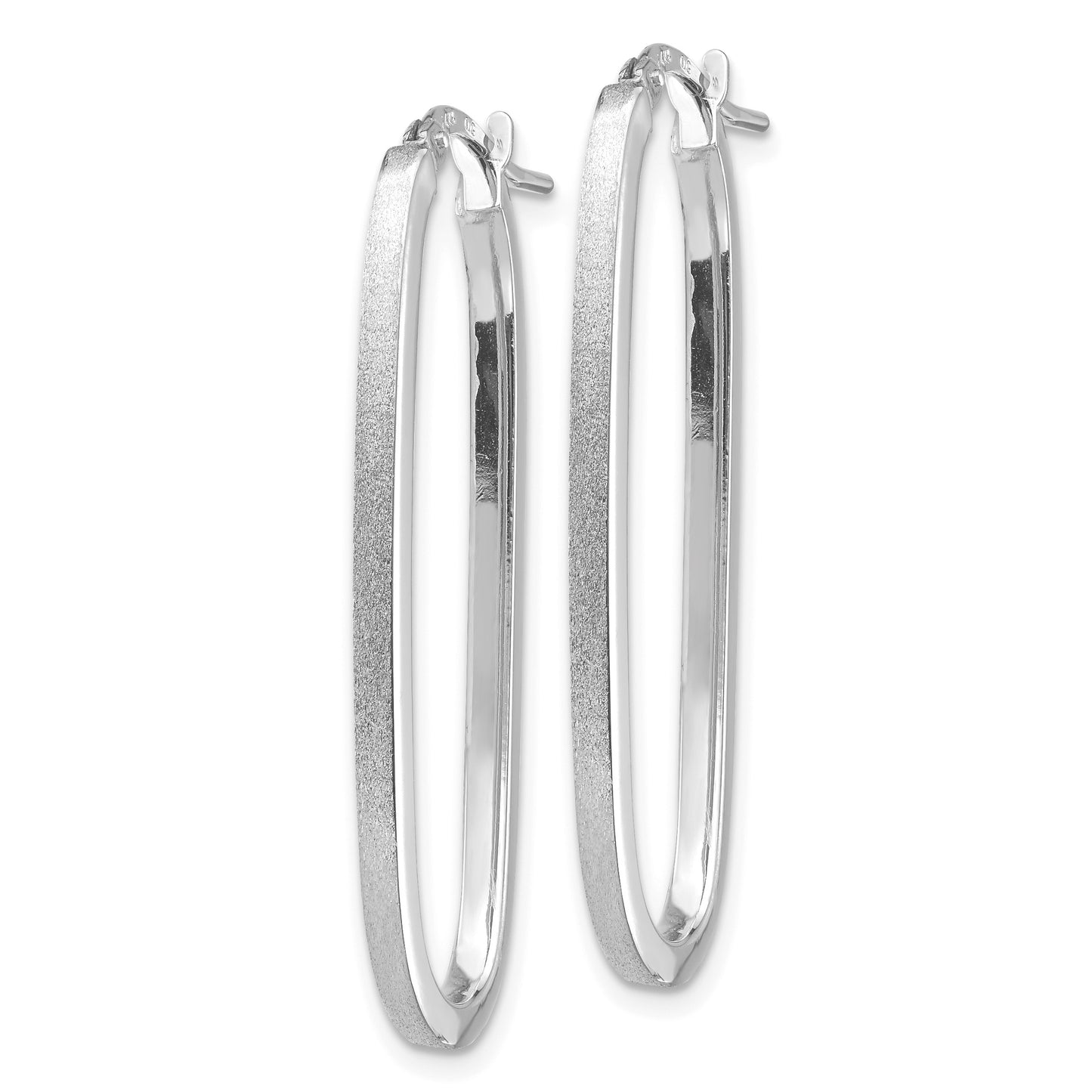 14k White Gold 2x37mm Polished and Satin Oval Tube Hoop Earrings