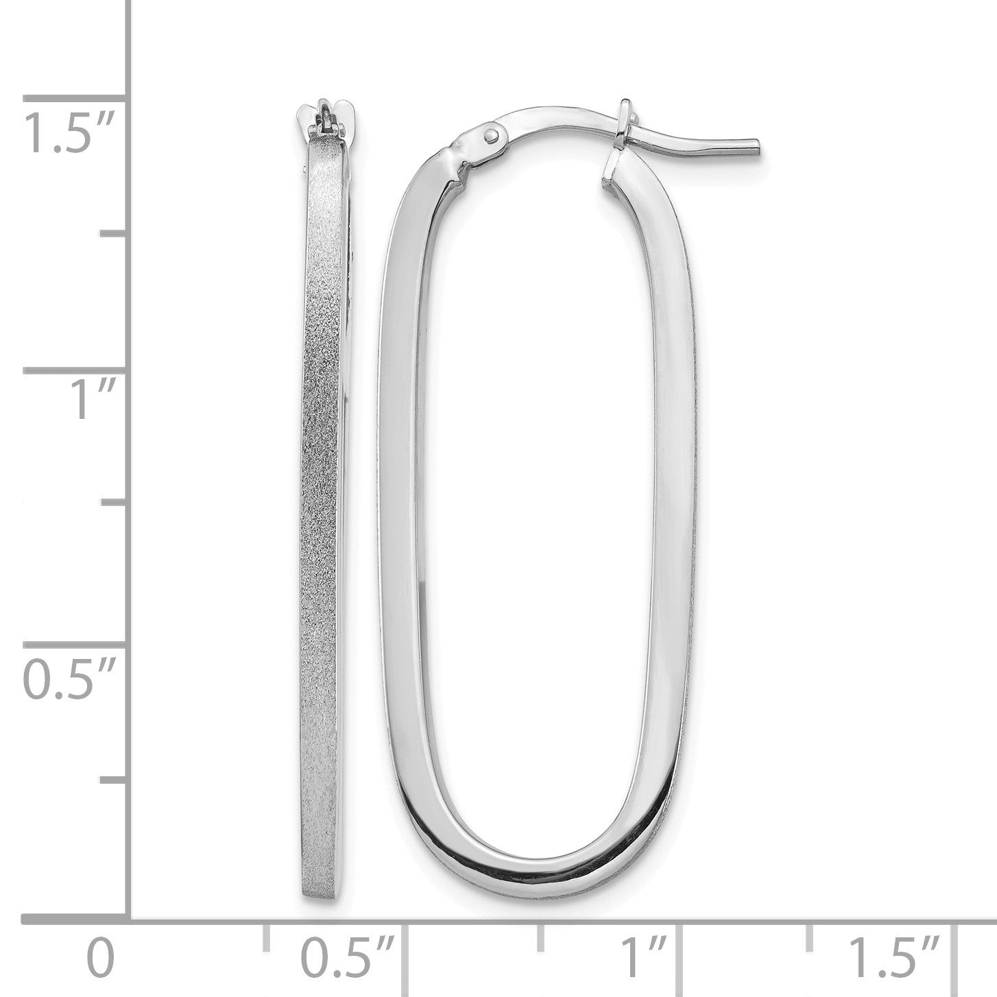 14k White Gold 2x37mm Polished and Satin Oval Tube Hoop Earrings