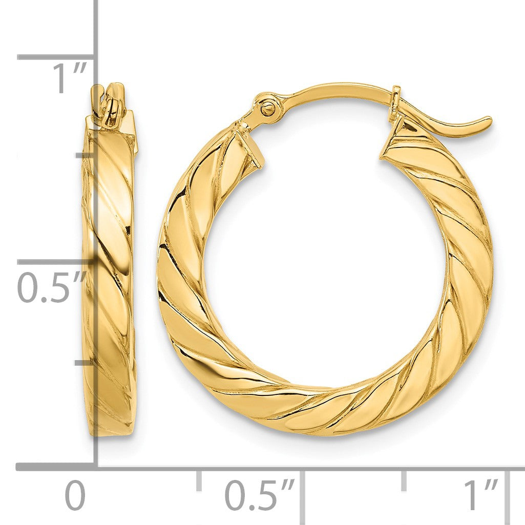 14k Polished Twisted 3mm Hoop Earrings