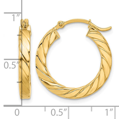 14k Polished Twisted 3mm Hoop Earrings
