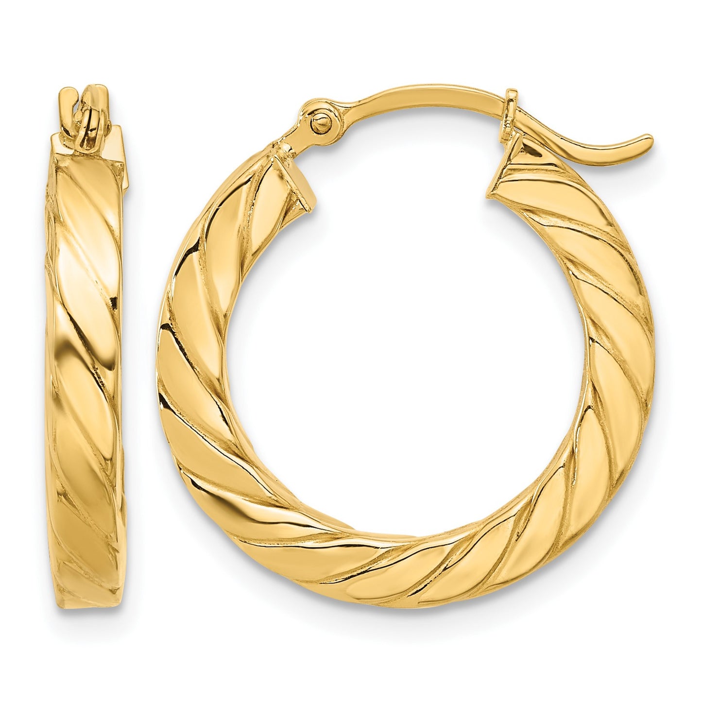 14k Polished Twisted 3mm Hoop Earrings