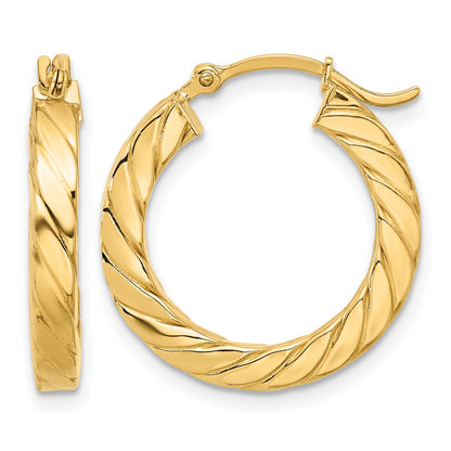 14k Polished Twisted 3mm Hoop Earrings