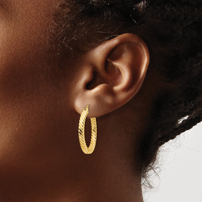 14k Polished & Twisted 3mm Square Tube Hoop Earrings