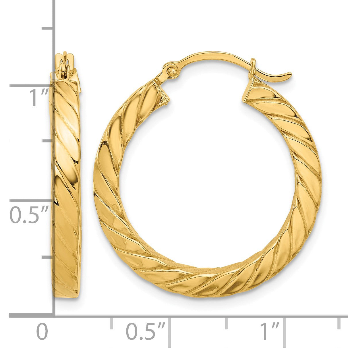 14k Polished & Twisted 3mm Square Tube Hoop Earrings