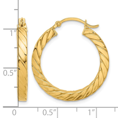 14k Polished & Twisted 3mm Square Tube Hoop Earrings