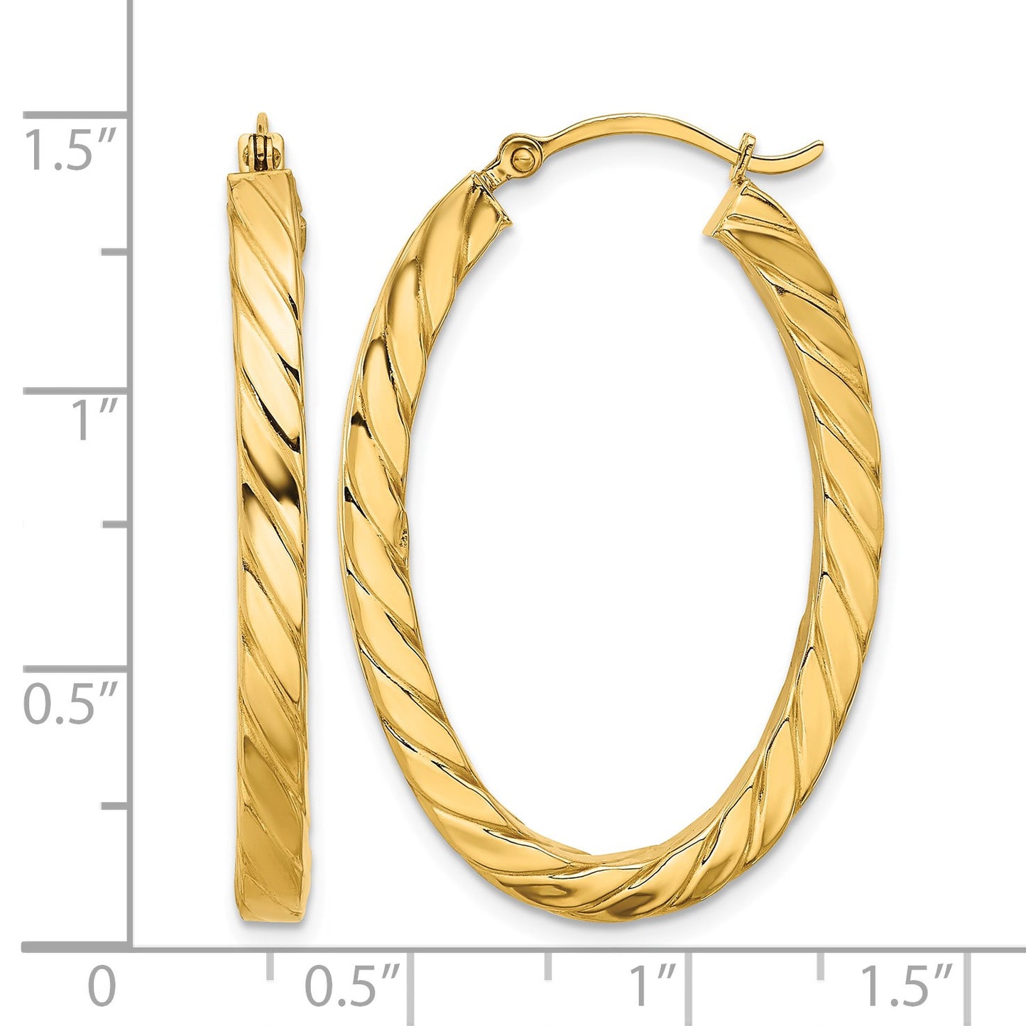 14k Polished & Twisted 3mm Square Tube Oval Hoop Earrings