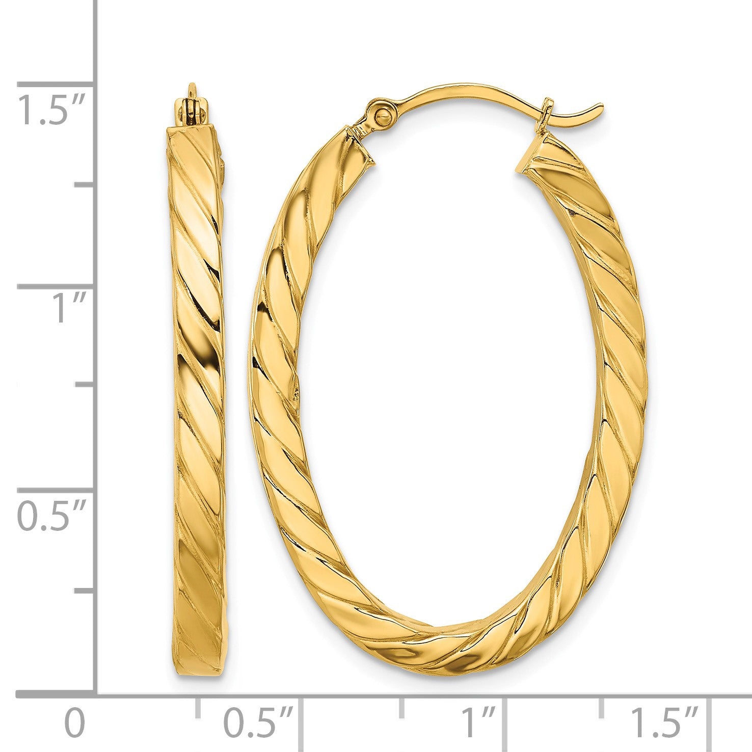 14k Polished & Twisted 3mm Square Tube Oval Hoop Earrings