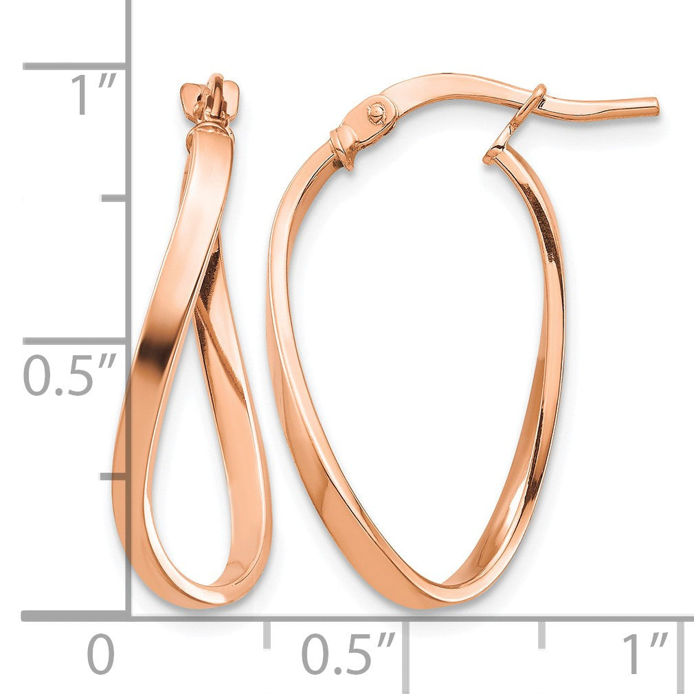 14k Rose Gold Polished 2mm Wavy Hoop Earrings