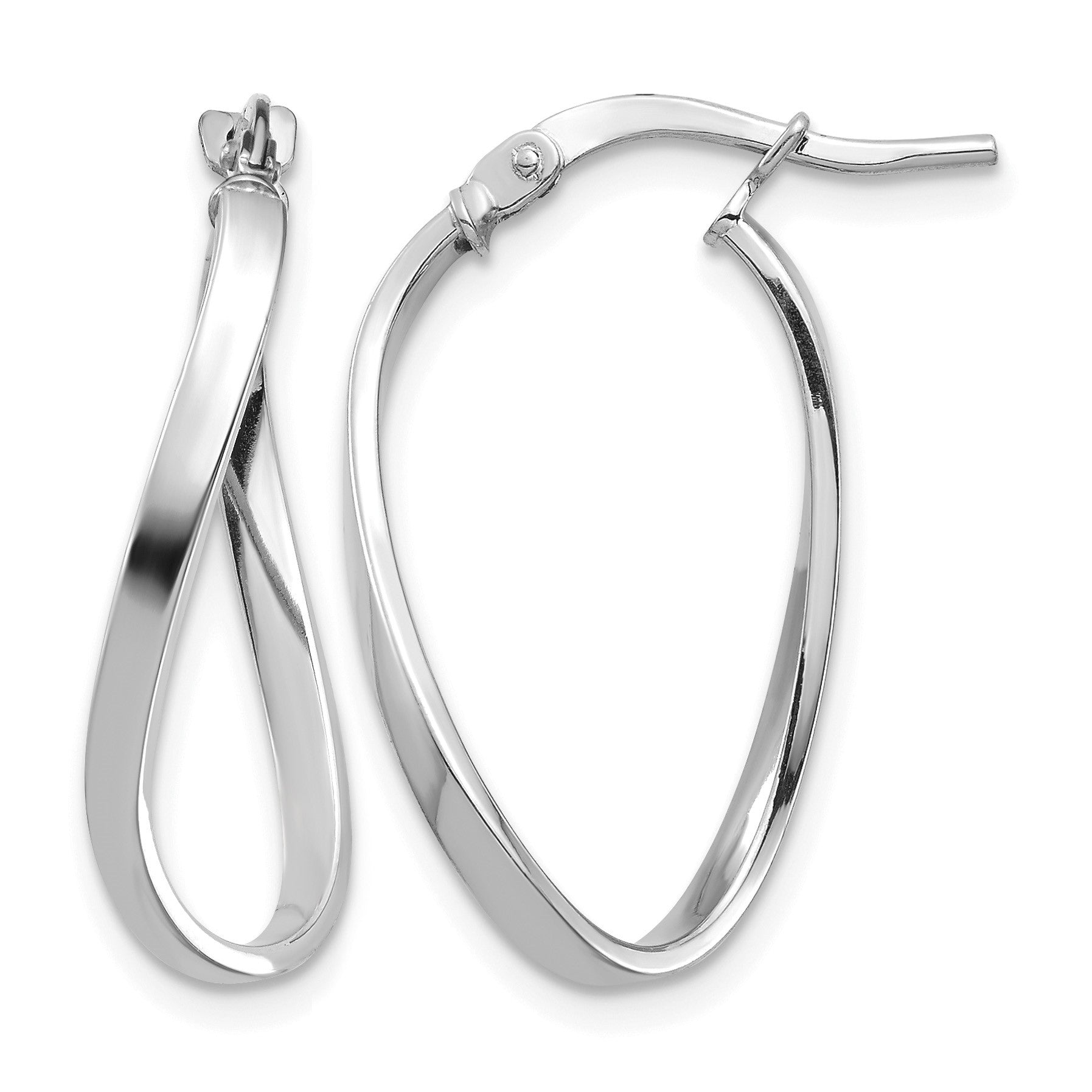 14k White Gold Polished 2mm Wavy Hoop Earrings