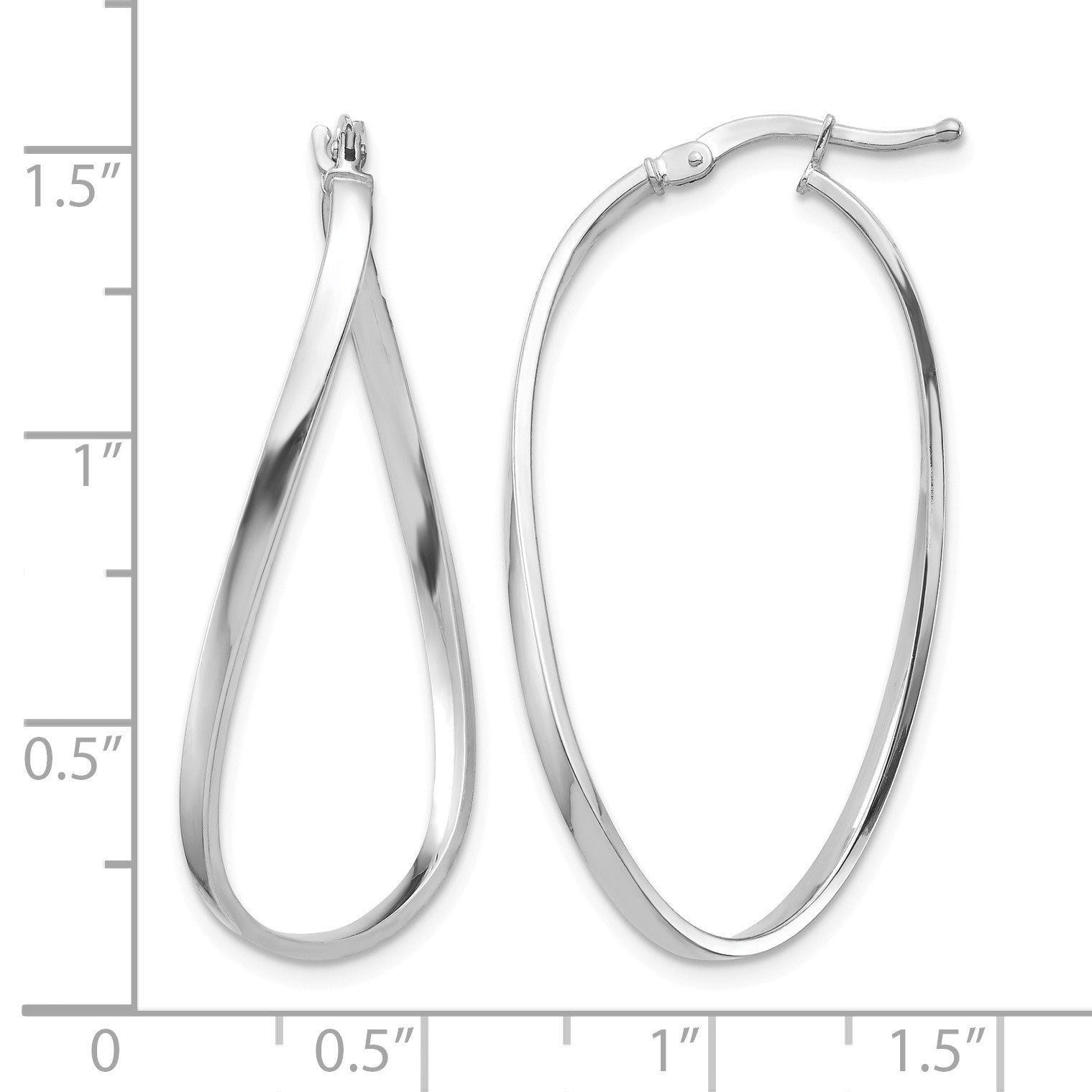 14k White Gold Polished 2mm Wavy Hoop Earrings