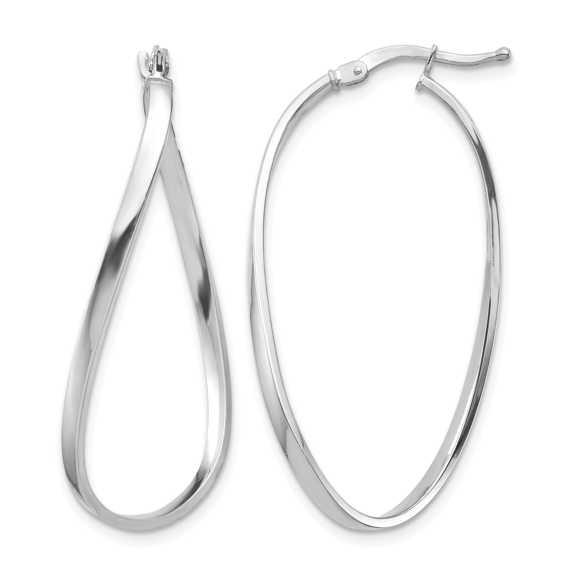 14k White Gold Polished 2mm Wavy Hoop Earrings