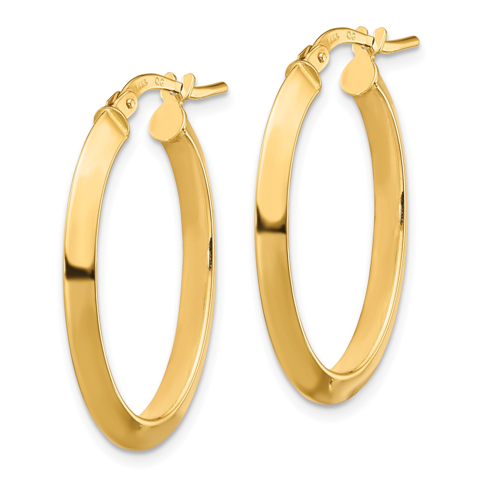14k 3.5x27mm Polished Knife-Edge Oval Tube Hoop Earrings