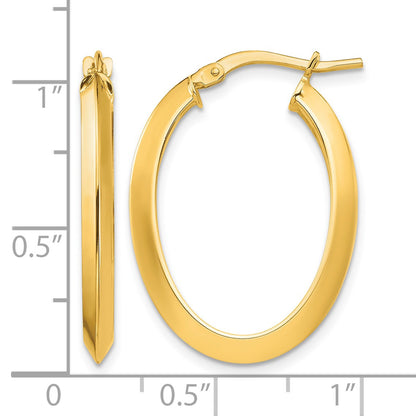 14k 3.5x27mm Polished Knife-Edge Oval Tube Hoop Earrings
