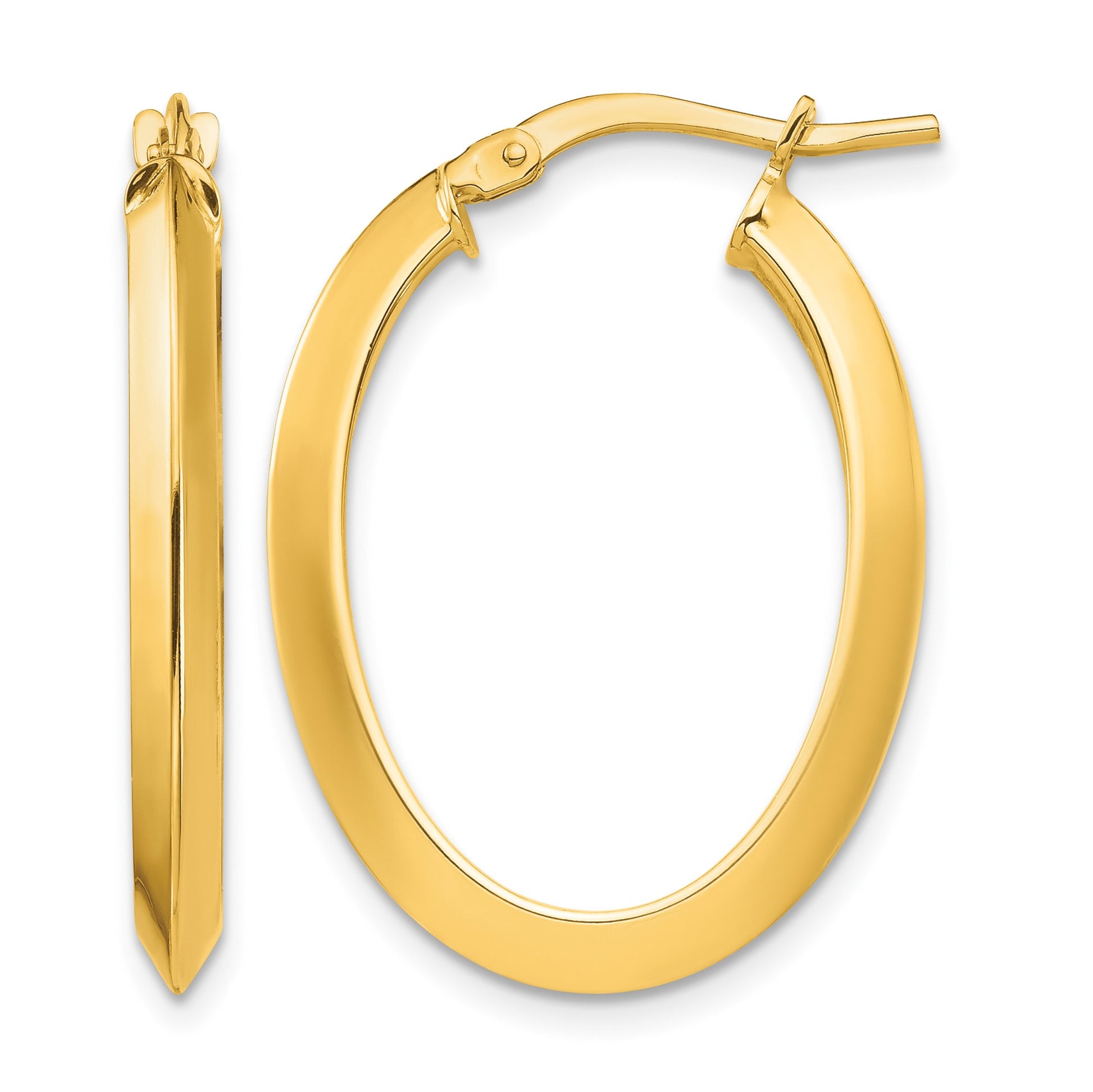 14k 3.5x27mm Polished Knife-Edge Oval Tube Hoop Earrings