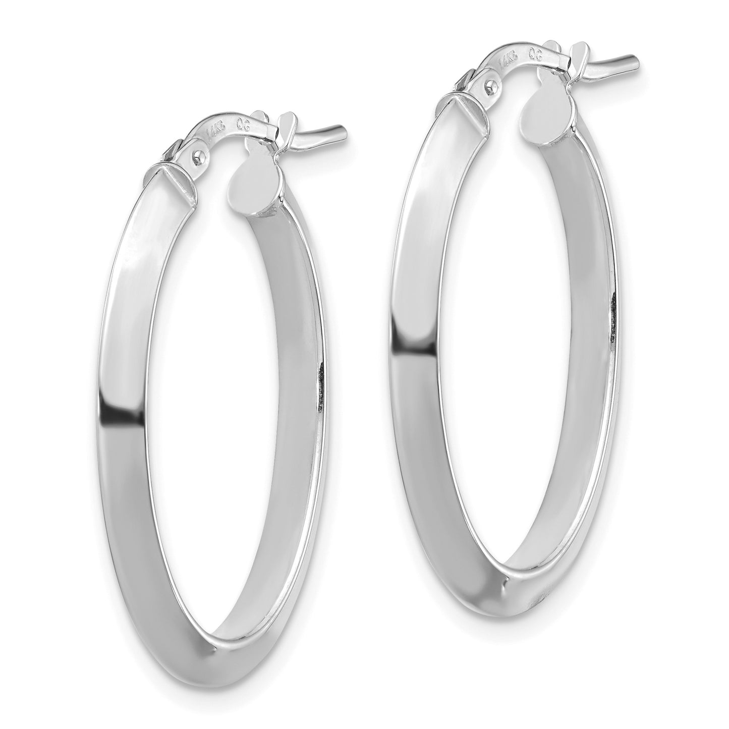 14k White Gold 3.5x27mm Polished Knife-Edge Oval Tube Hoop Earrings