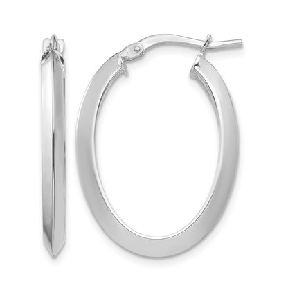14k White Gold 3.5x27mm Polished Knife-Edge Oval Tube Hoop Earrings