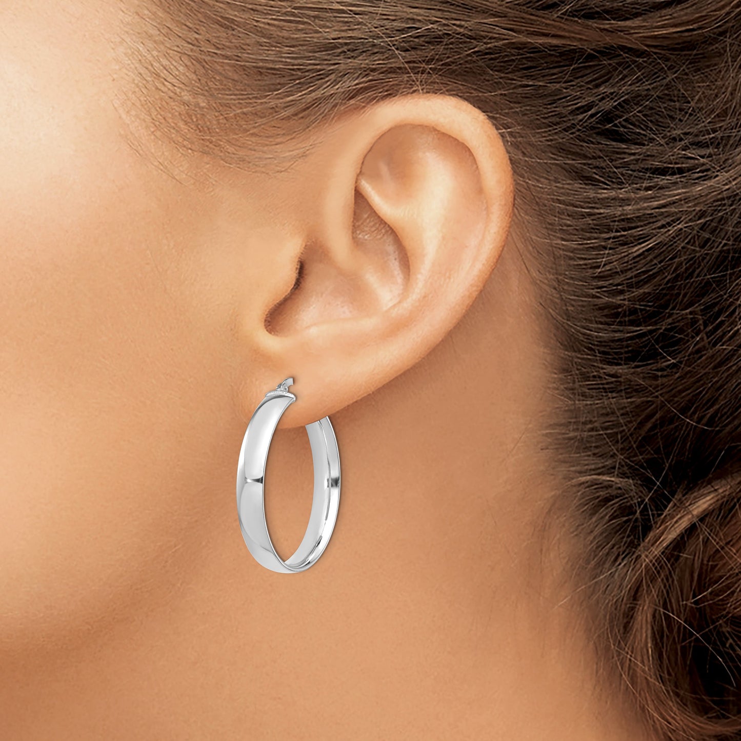 14k White Gold 5x30mm High Polished Tube Hoop Earrings