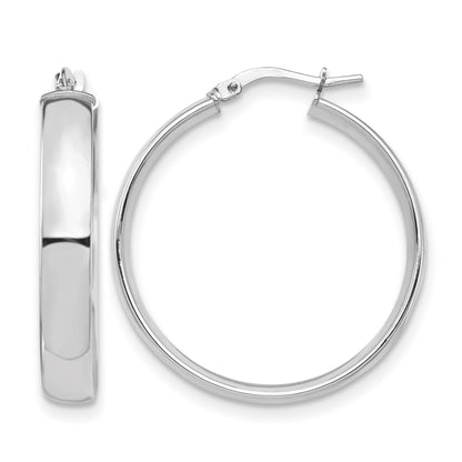 14k White Gold 5x30mm High Polished Tube Hoop Earrings