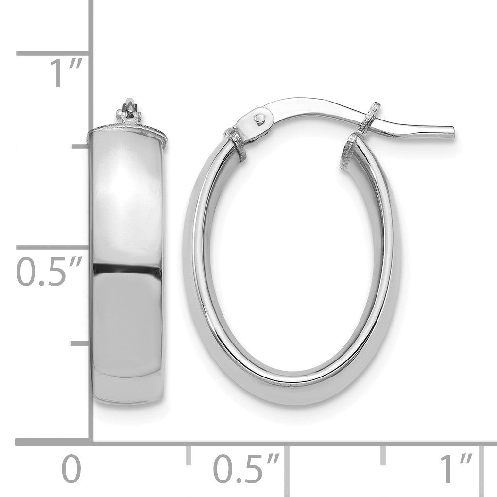 14k White Gold 5x20mm High Polished Oval Tube Hoop Earrings
