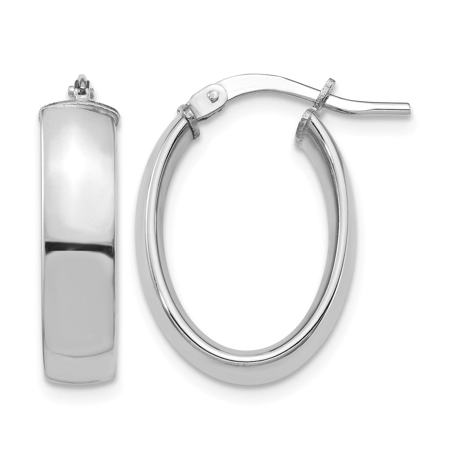 14k White Gold 5x20mm High Polished Oval Tube Hoop Earrings