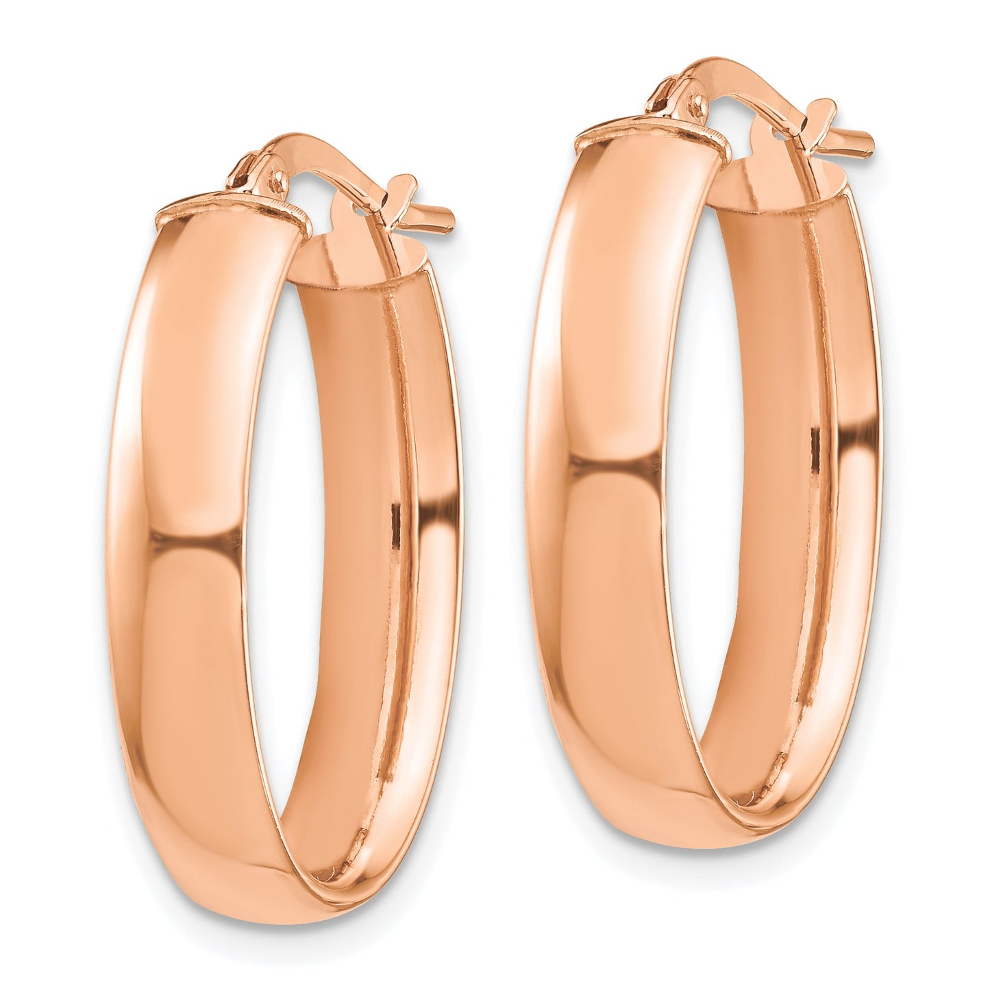14k Rose Gold 5x25mm High Polished Oval Tube Hoop Earrings