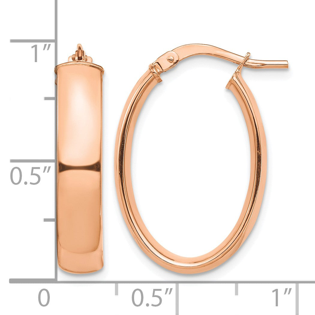 14k Rose Gold 5x25mm High Polished Oval Tube Hoop Earrings