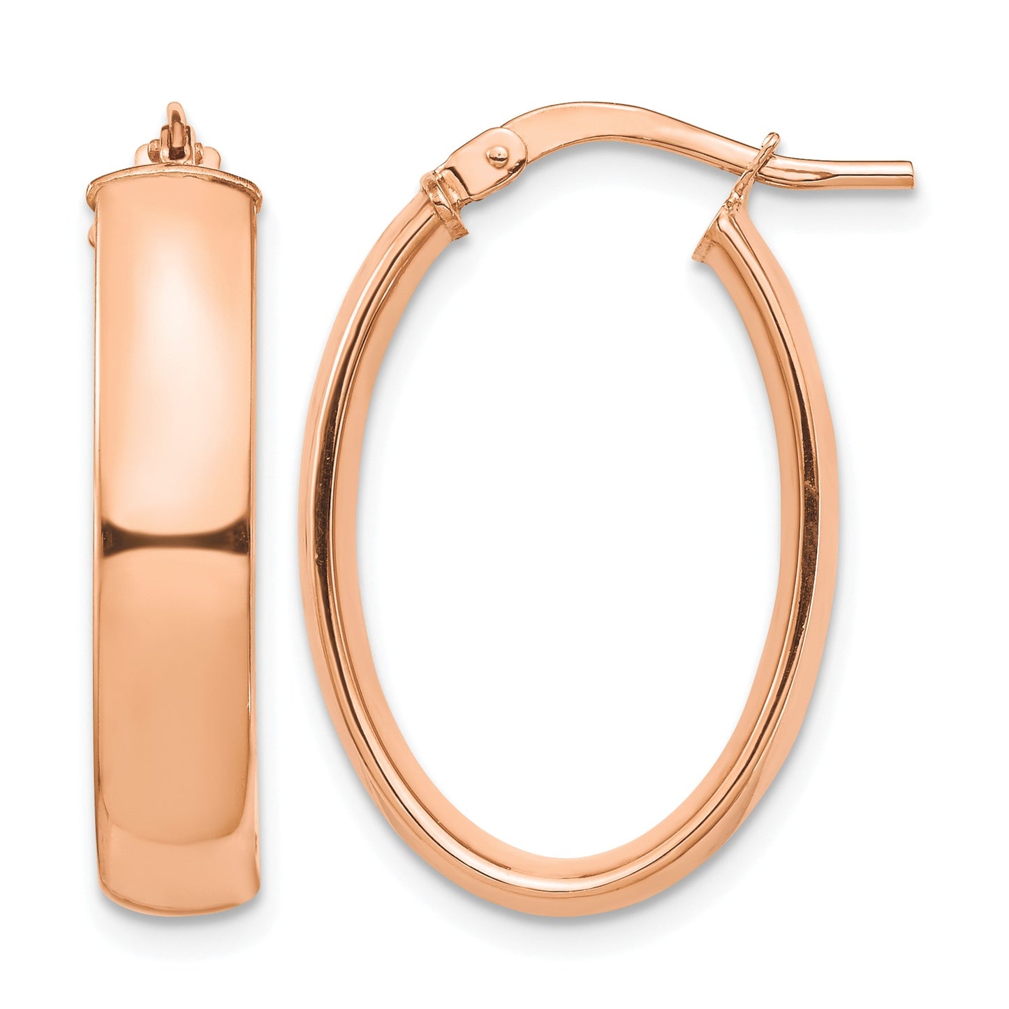 14k Rose Gold 5x25mm High Polished Oval Tube Hoop Earrings