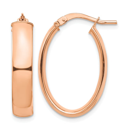 14k Rose Gold 5x25mm High Polished Oval Tube Hoop Earrings