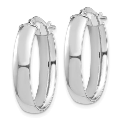 14k White Gold 5x25mm High Polished Oval Tube Hoop Earrings