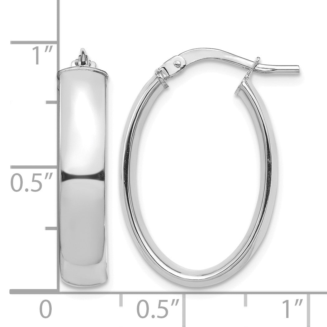 14k White Gold 5x25mm High Polished Oval Tube Hoop Earrings