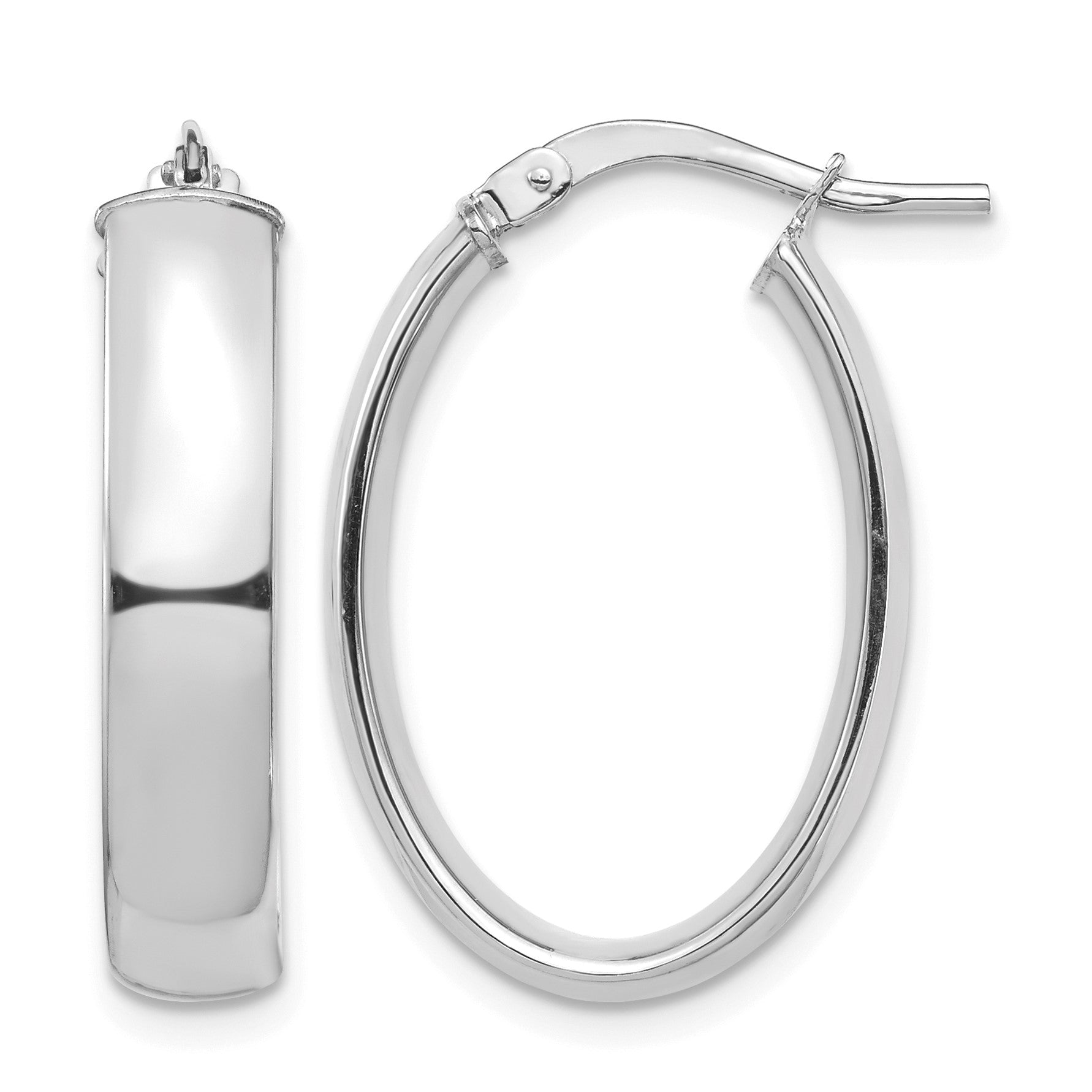 14k White Gold 5x25mm High Polished Oval Tube Hoop Earrings