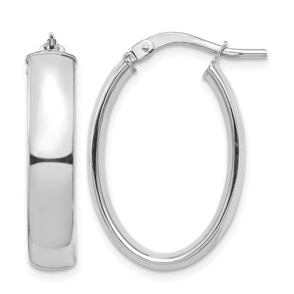 14k White Gold 5x25mm High Polished Oval Tube Hoop Earrings