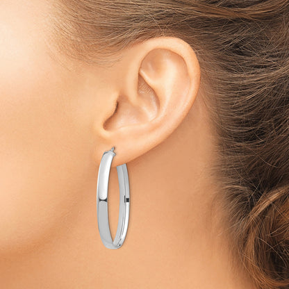 14k White Gold 5x44mm High Polished Oval Tube Hoop Earrings