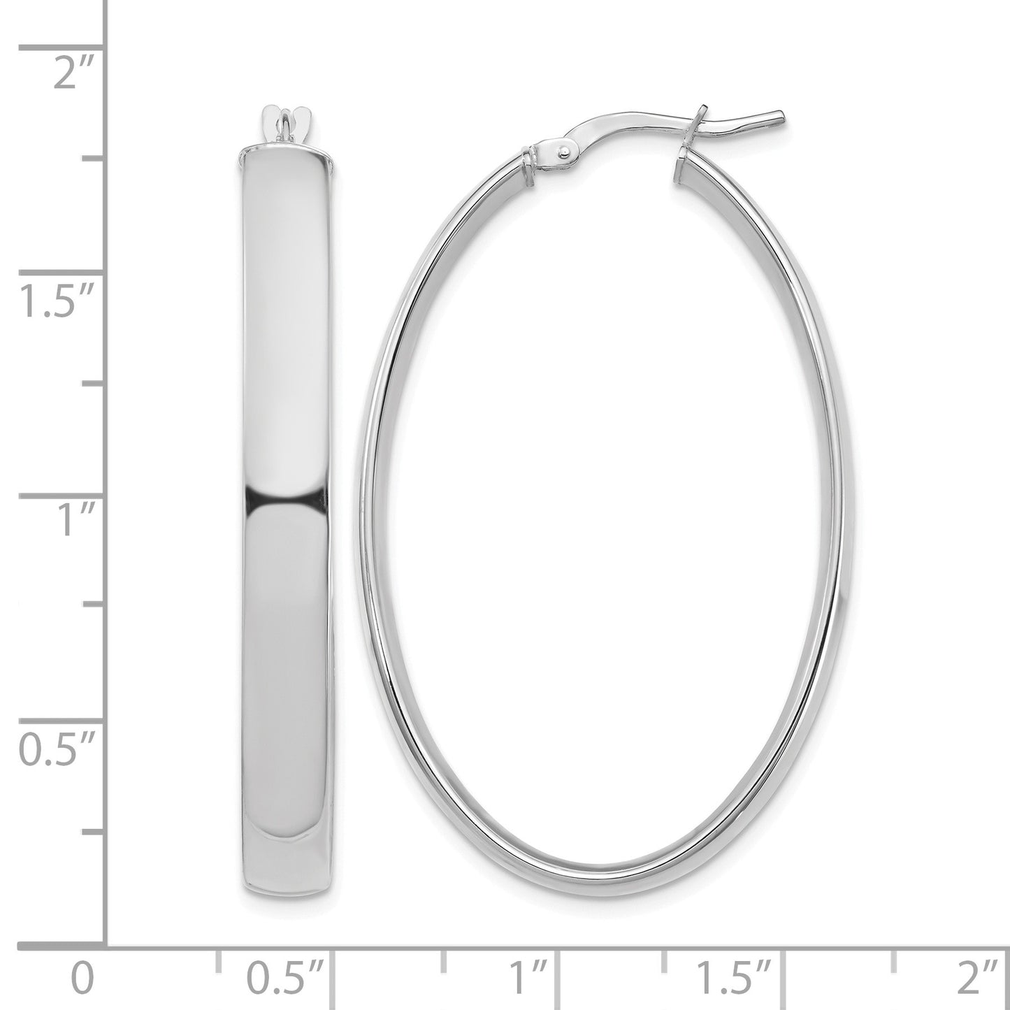 14k White Gold 5x44mm High Polished Oval Tube Hoop Earrings