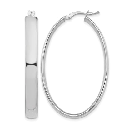 14k White Gold 5x44mm High Polished Oval Tube Hoop Earrings