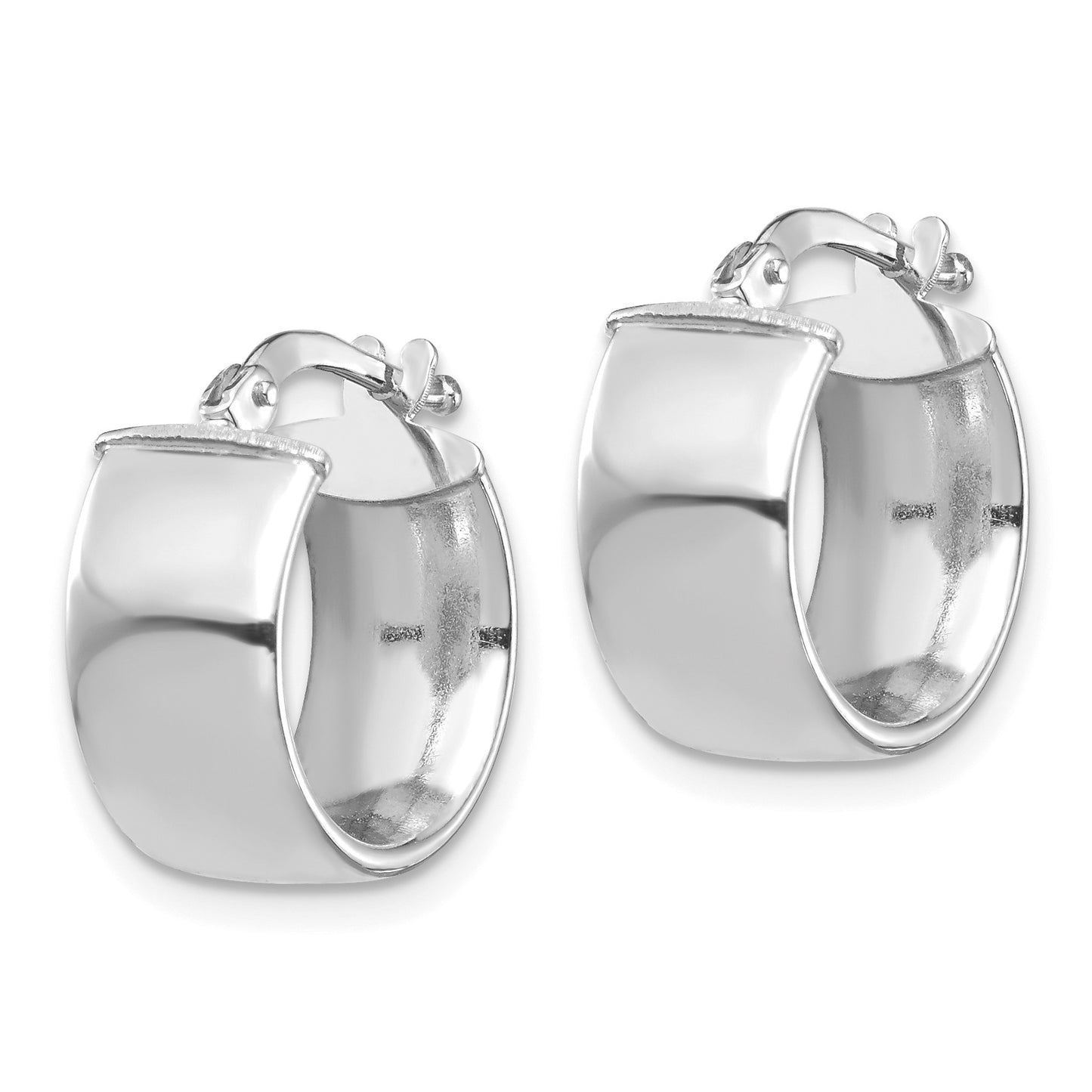 14k White Gold 7x14mm High Polished Tube Hoop Earrings
