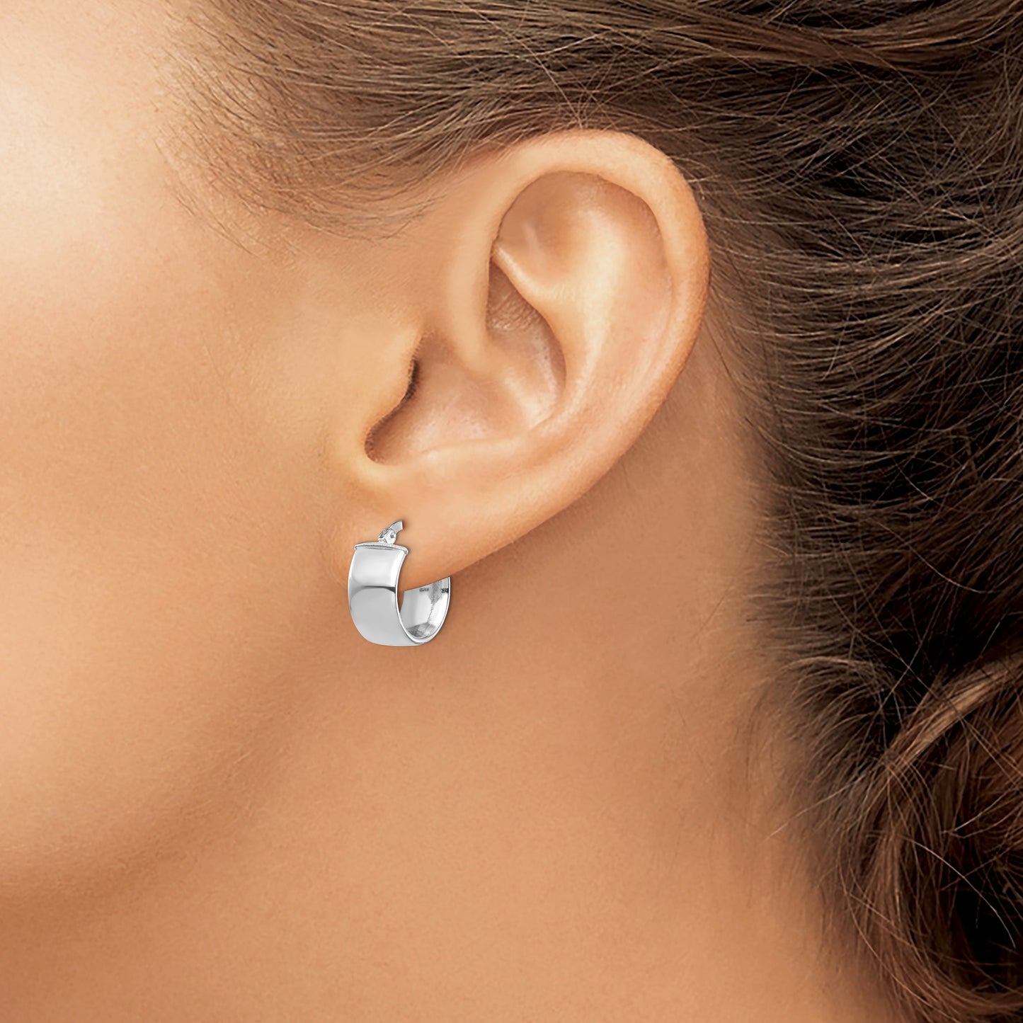 14k White Gold 7x14mm High Polished Tube Hoop Earrings